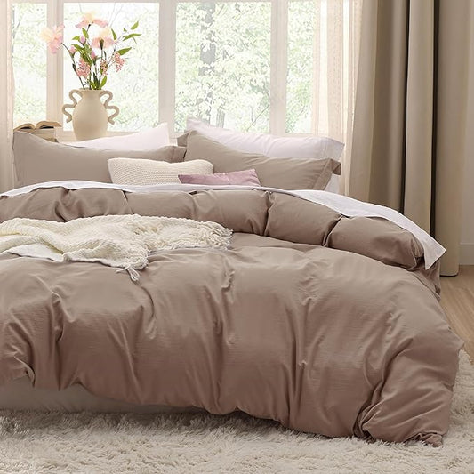 Bedsure Khaki Oversized Queen Duvet Cover - 3 Pieces Prewashed Cotton-Like Extra Soft Bedding Set, Includes 1 Duvet Cover 98x98 Inches with Zipper Closure & 2 Pillow Shams, Comforter Not Included