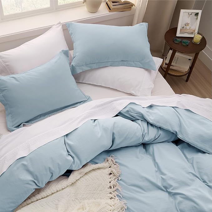 Bedsure Sky Blue Duvet Cover King Size - 3 Pieces Prewashed Cotton-Like Polyester Extra Soft Bedding Set, Includes 1 Duvet Cover 104x90 Inches with Zipper Closure & 2 Pillow Shams, No Comforter
