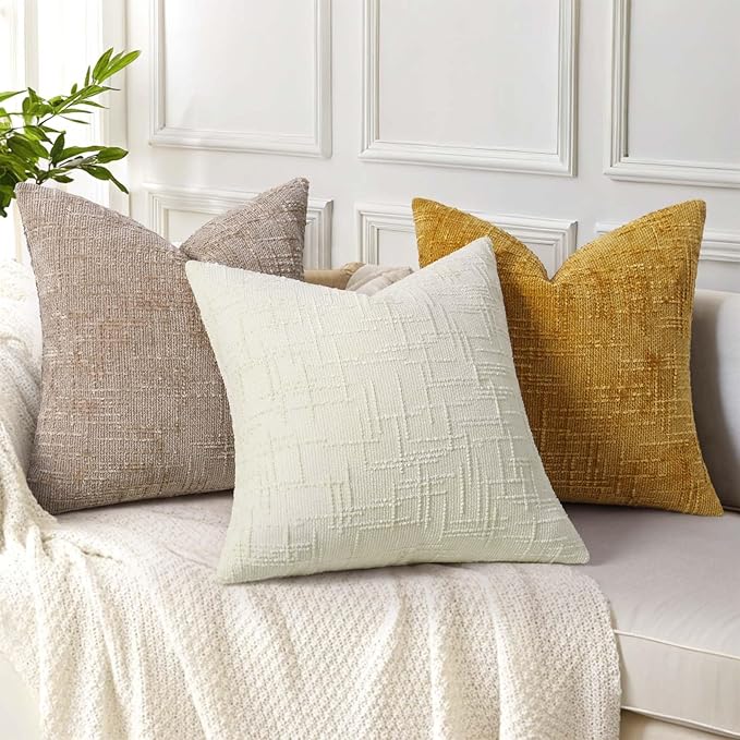 decorUhome Spring Oatmeal Chenille Euro Sham Throw Pillow Covers 26x26 Set of 2 Textured Soft Cozy Slubby Couch Pillow Covers Modern Farmhouse Boho Decorative Pillow Cases for Bed Sofa Living Room