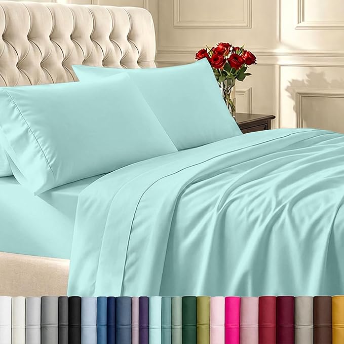 California Design Den Twin XL Sheet Sets - Soft 400 Thread Count Sateen, Natural 100% Cotton Sheets Set with Deep Pockets, and Durable Bedding - Seafoam