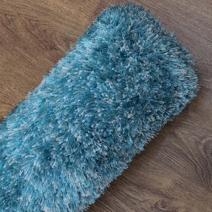 Hand Tufted SHAG Polyester ECO-Friendly Area Rugs - 5'x8', Rectangle, Turquoise White, Solid Plain Design, High Pile Thick Handmade Anti Skid Rugs for Living Room K00111