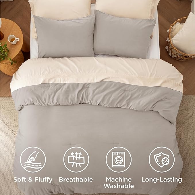 Bedsure Queen Comforter Set, Linen Soft Prewashed Bedding for All Seasons, 3 Pieces GentleSoft™ Bed Set, 1 Lightweight Comforter (90"x90") and 2 Pillowcases (20"x26")