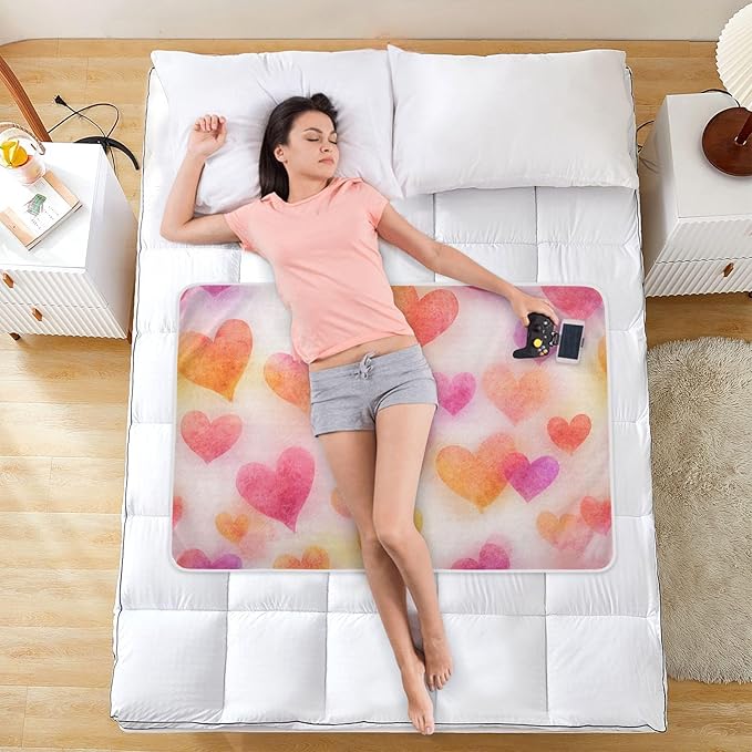 Waterproof Bed Pad Reusable Changing Pad Toddler Mattress Protector Large Pee Pad Baby Diaper Pad Soft Washable Liner Valentine Watercolor Heart Pink