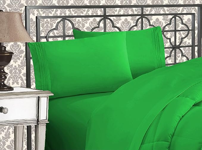 Elegant Comfort 1500 Thread Count Wrinkle & Fade Resistant Egyptian Quality Microfiber Ultra Soft Luxurious 4-Piece Bed Sheet Set with Deep Pockets, Twin/Twin XL, Emerald Green