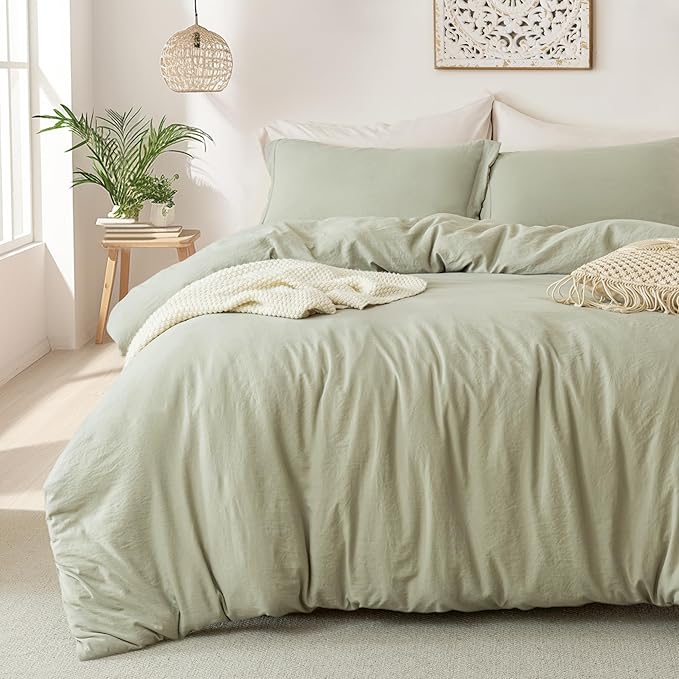 MILDLY Super Soft Duvet Cover 2pcs - 100% Washed Microfiber October Mist Sage Comforter Cover Set with Zipper Closure & Corner Ties (No Comforter)