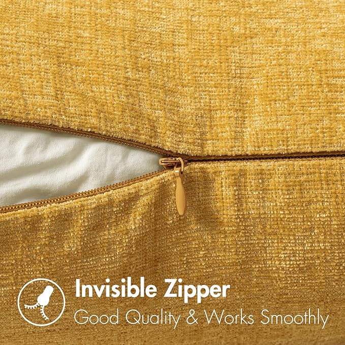 MIULEE Pack of 2 Mustard Yellow Throw Pillow Covers 16x16 Inch Soft Spring Chenille Pillow Covers for Sofa Living Room Couch Solid Dyed Cases
