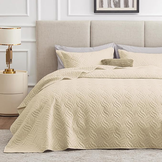 Love's cabin Twin Quilt Bedding Set Camel Bedspreads - Soft Bed Summer Lightweight Bedspread Comforter - Wave Pattern Bedding Coverlet for All Season - 2 Pieces (1 Quilt, 1 Pillow Sham)