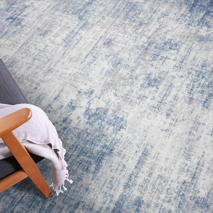 IOHOUZE Abstract Runner Rug 3x10 Ft Washable Runners for Hallways, Non Slip Kitchen Runner Printed Faux Wool Entryway Runner Indoor, Modern Abstract Floor Carpet for Hall Bedroom, Light Blue White