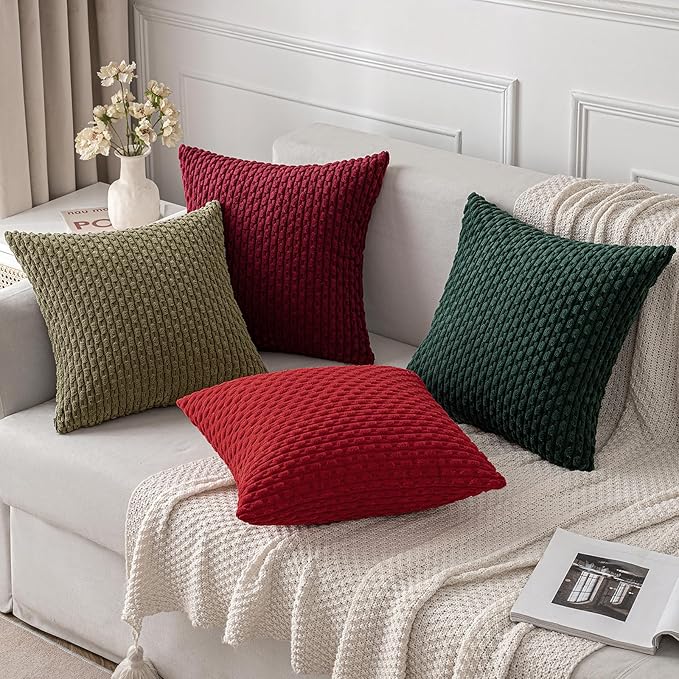 MIULEE Red Throw Pillow Covers Soft Corduroy Decorative Set of 2 Boho Striped Pillow Covers Pillowcases Farmhouse Home Decor for Couch Bed Sofa Living Room 18x18 Inch