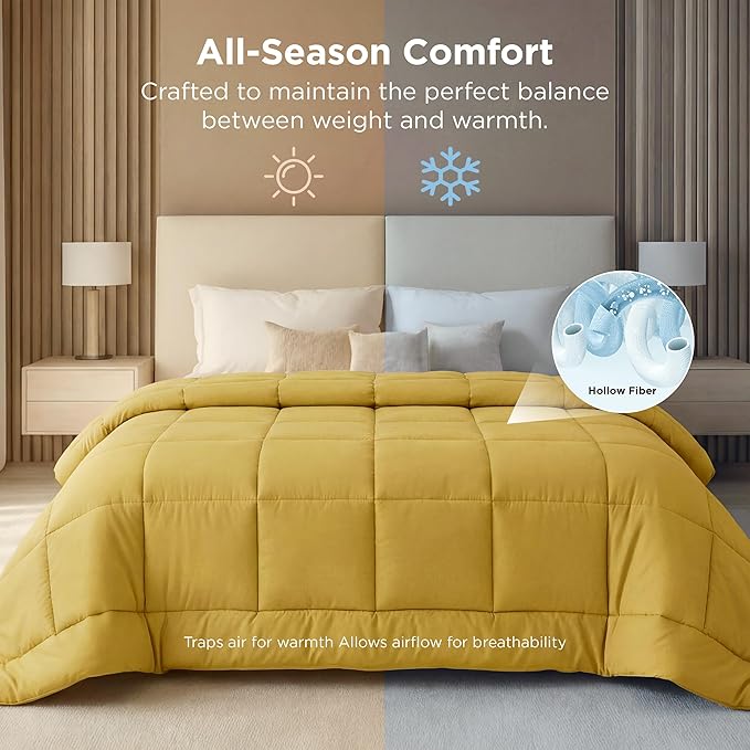 Bedsure Comforter Duvet Insert - Quilted Comforters Oversized King Size, All Season Duvet, GentleSoft Down Alternative Bedding, with 8 Tabs, Gifts for Women, Mustard Yellow, Oversized King 116x98