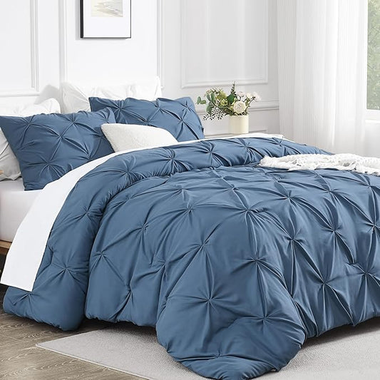 Andency Ocean Blue King Size Comforter Set (104x90Inch), 3 Pieces Soft Lightweight Western Modern Pinch Pleat Bedding Comforters, All Season Warm Down Alternative Bed Set for Boys Men Adults