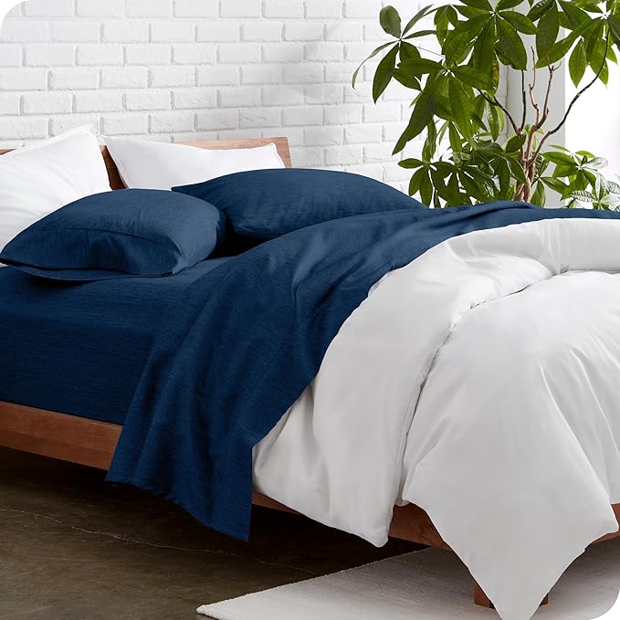 Bare Home Full XL Sheet Set - Luxury 1800 Ultra-Soft Microfiber Full Extra Long Sheets - Double Brushed - Deep Pockets - Easy Fit - 4 Piece Set (Full XL, Heathered Dark Blue)
