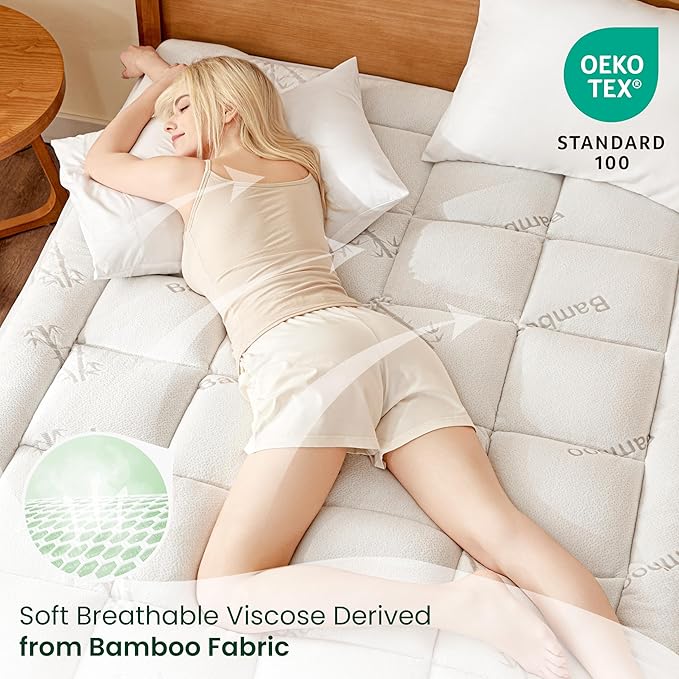 Love's cabin King Mattress Topper Viscose Derived from Bamboo, Thick Pillow Top Mattress Pad with Stretchable Pockets for 8"-20" Mattress, Soft Breathable Cooling Mattress Topper for Hot Sleepers