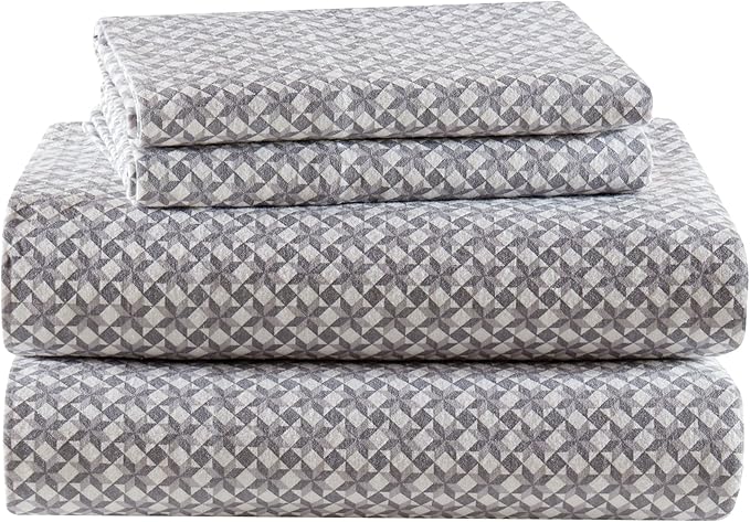True North by Sleep Philosophy Cotton Sheet Set Cozy Print 100% Cotton Flannel Sheets Bedding Set, Oversized Sheets, Deep Pocket Fits Up to 14" Mattress Cal King Bed Sheets Cal King Snowflake 4 Piece