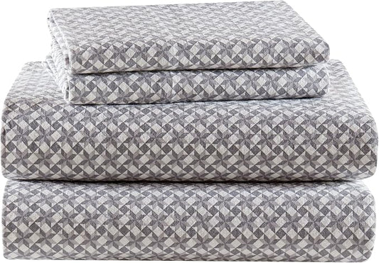 True North by Sleep Philosophy Cotton Sheet Set Cozy Print 100% Cotton Flannel Sheets Bedding Set, Oversized Sheets, Deep Pocket Fits Up to 14" Mattress King Bed Sheets King Snowflake 4 Piece