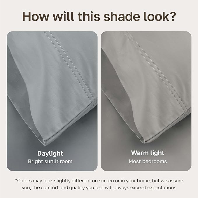 California Design Den Deep Pocket King Sheets Set - Luxury 600 Thread Count 100% Cotton Sateen, King Size Sheet Set with All Around Elastic for a Snug Fit, Hotel Quality Bedding - Light Grey