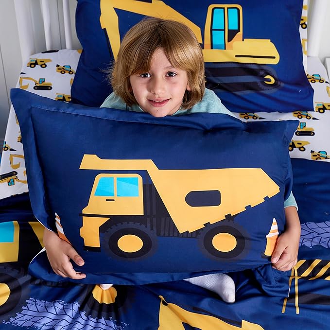 Joiedomi Kid Twin Comforter Set 5 Piece Construction Vehicle Bedding Set for Boys Girls Super Soft Microfiber Bed in a Bag with Comforter Sheets Pillowcase Sham