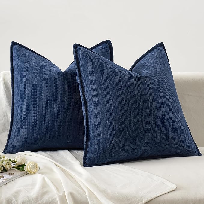 MIULEE Pack of 2 Navy Blue Decorative Pillow Covers 22x22 Inch Soft Chenille Luxurious Couch Throw Pillows Farmhouse Cushion Covers Euro Shams with Elegant Design for Sofa Bed Living Room Home Decor
