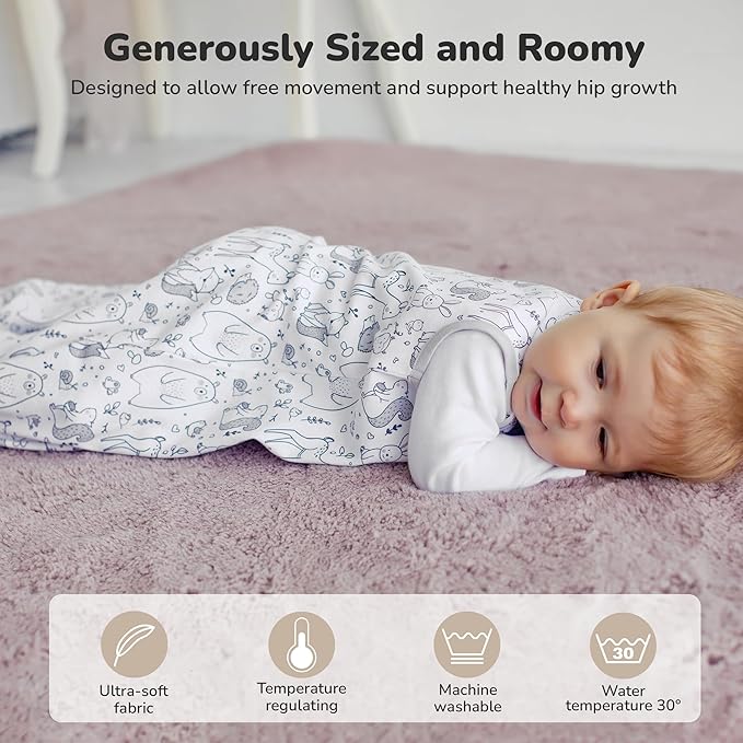 Mama Cheetah Baby Sleep Sack 2.5 TOG, Organic Cotton Baby Wearable Blanket with Two-Way Zipper, Swaddle Transition Baby Sleeping Bag for Newborn Infant Toddler Boy Girl, 12-18 Months