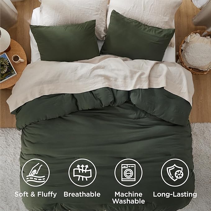 Bedsure Super King Plus Comforter Set, Dark Green Soft Prewashed Bedding for All Seasons, 3 Pieces GentleSoft™ Bed Set, 1 Lightweight Comforter (128"x120") and 2 Pillowcases (20"x36")