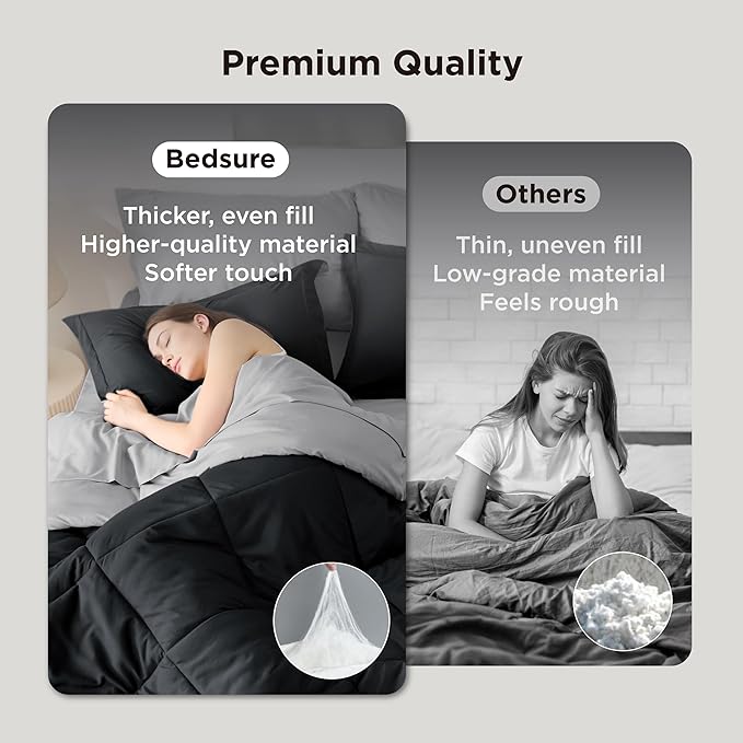 Bedsure Full Size Comforter Set - 7 Pieces Reversible Black Bedding, Full Size Bed Set for All Seasons, Bed in a Bag with Down Alternative Comforter, Sheets, Pillowcases & Shams