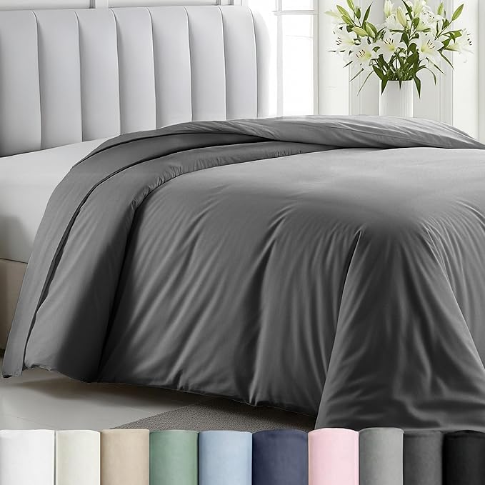 California Design Den King Duvet Cover Cotton - Winner Good Housekeeping Best Bedding Awards 2025, Premium 400 Thread Count Sateen, 100% Cotton Duvet Cover King, Button Closure & Corner Ties - Grey