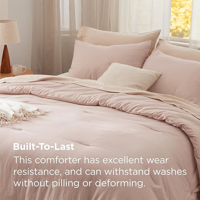 Bedsure Twin/Twin XL Comforter Set, Light Pink Soft Prewashed Bedding for All Seasons, 2 Pieces GentleSoft™ Bed Set, 1 Lightweight Comforter (68"x88") and 1 Pillowcase (20"x26")