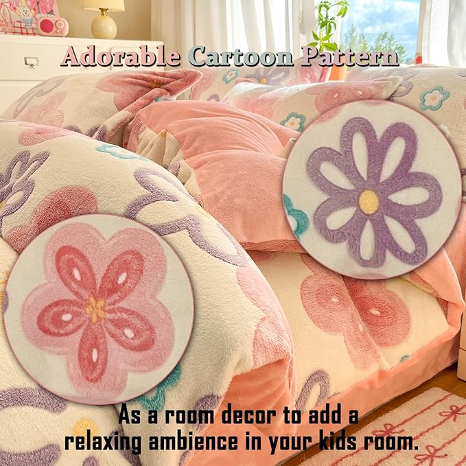 MorroMorn Pink Duvet Cover Queen, Floral Bedding Sets, Comforter Covers Set, Down Alternative Blanket Ultra Soft Kawaii Cute Blooming Flowers for Girls Kids Teen Women Full Double Size