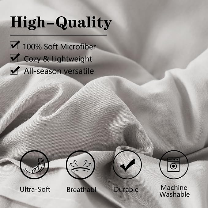 Yogeneg Full Size Comforter Set 7 Piece Bed in a Bag,Grid Pinch Pleat Grey Bedding Set,Striped Textured Soft Microfiber Comforter with Sheet Set,All Season Complete Bed Set(Grey,Full)