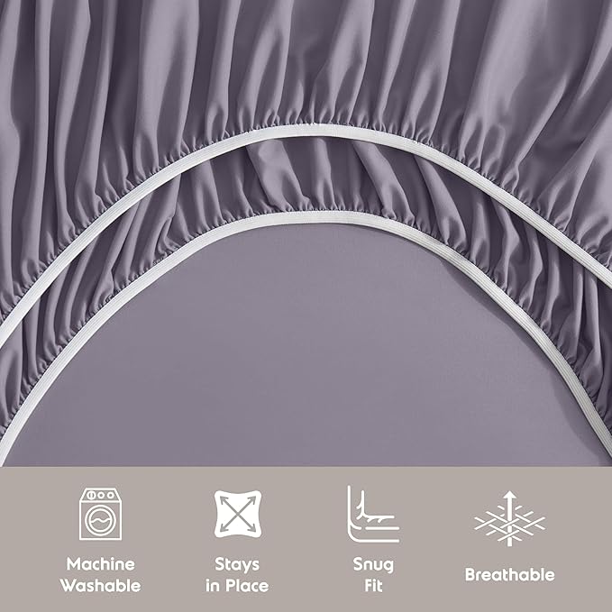 Nestl Full XL Sheet Set - Luxury 1800 Ultra-Soft Microfiber Full Extra Long Bed Sheets - Double Brushed - Deep Pockets - Easy Fit - 4 Piece Set - Bedding Sheets & Pillowcases (Full XL, Grayish Purple)