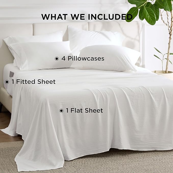 Bedsure Deep Pocket Queen Sheets - 6 Piece, Prewashed Ultra-Soft Queen Sheet Set, Fits Mattresses Up to 18 Inches Thick, Breathable & Secure Fit, Hotel Luxury Bedding, White