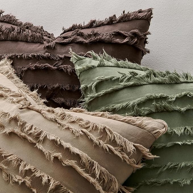 MIULEE Decorative Boho Throw Pillow Covers Set of 2 Khaki Brown Modern Linen Striped Jacquard Pattern Farmhouse Neutral Cushion Covers for Sofa Couch Living Room Bedroom 18x18 Inch Home Decor