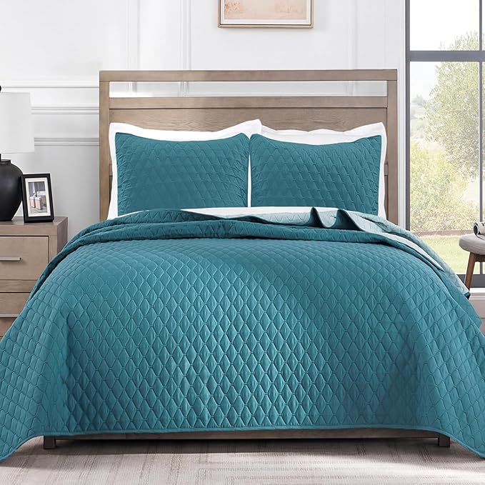 Exclusivo Mezcla Reversible California King Size Quilt Bedding Set with Pillow Shams, Lightweight Quilts Cal King Size, Soft Bedspreads Bed Coverlets for All Seasons - (Dusty Teal, 112"x104")