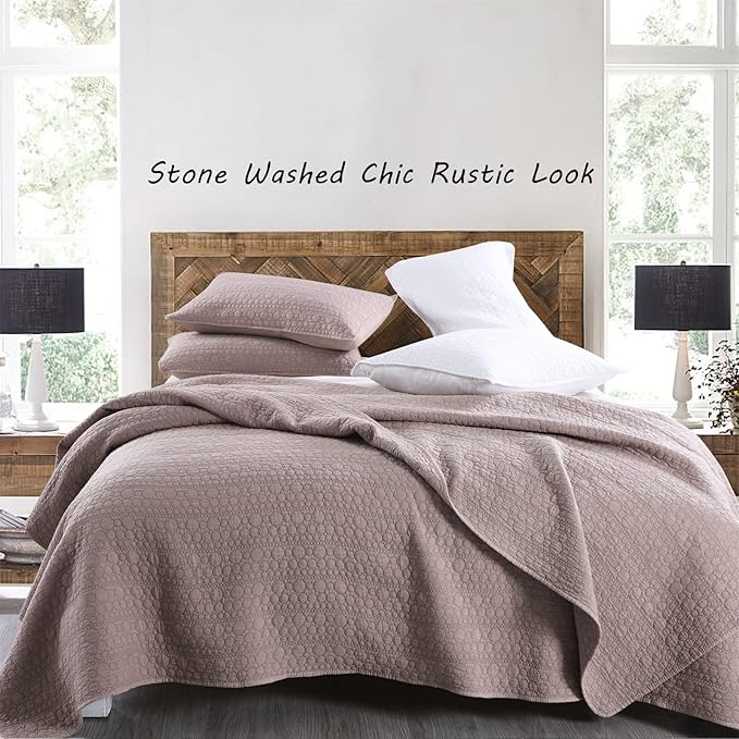 HORIMOTE HOME Quilt Set Twin Size Cameo Rose, Classic Geometric Spots Stitched Pattern, Stone-Washed Microfiber Chic Rustic Look, Ultra Soft Lightweight Quilted Bedspread for All Season, 2 Pieces