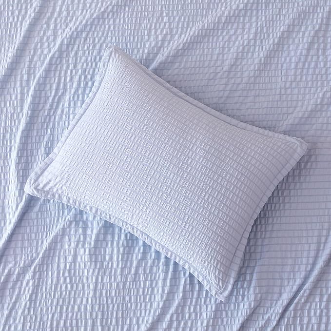 Amazon Basics Duvet Cover Set Jacquard Geometric Microfiber 2-Piece, with 1 Duvet Cover and 1 Pillow Sham, Comforter Not Included, Twin, Blue Striped