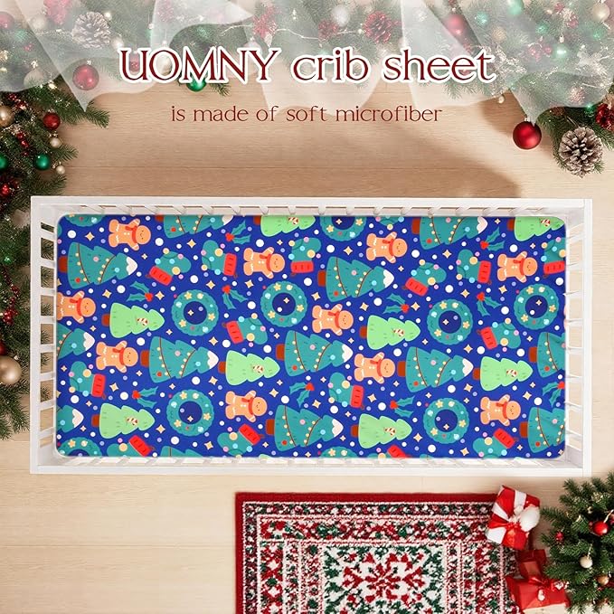 UOMNY Crib Sheet, Christmas Crib Sheets Baby Sheet for Standard Crib and Toddler Mattresses Nursery Bedding Sheet Crib Mattress Sheets for Boys and Girls 1 Pack Toddler Sheet