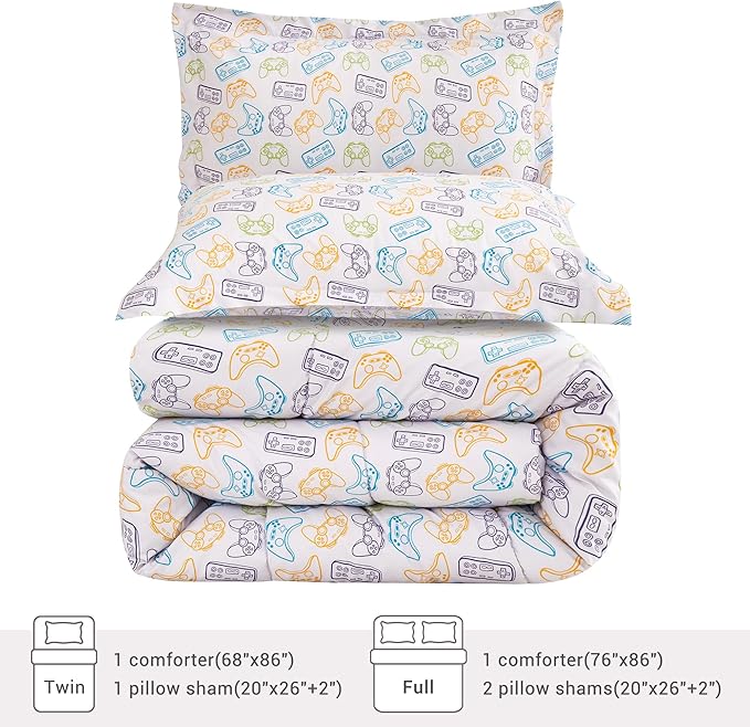 Viviland Gamer Comforter Set for Kids Boys Teens, Full/Double Game Contoller Comforter with Pillow Sham, Soft Comfortable Machine Washable (Video Game)