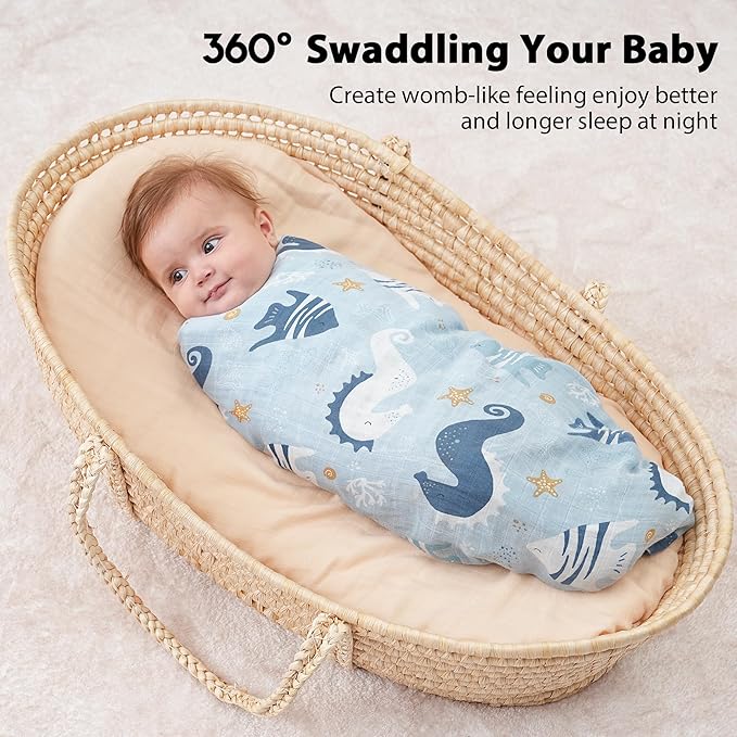 Yoofoss Muslin Swaddle Blankets, Organic Baby Blankets, 47 x 47 Inches Receiving Blanket for Baby Boys and Girls, Baby Essentials for Newborns Soft Breathable