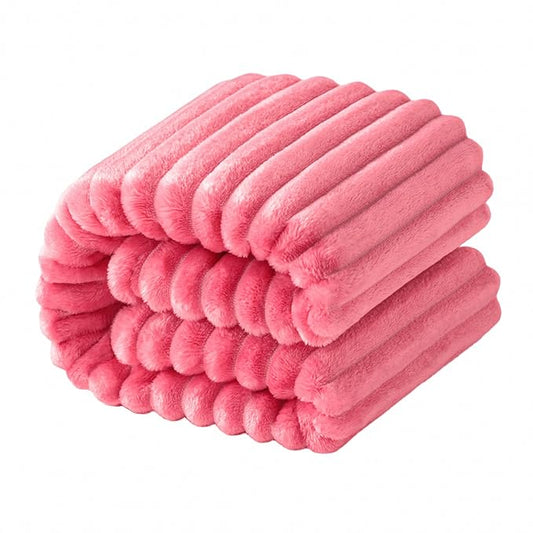 NTBAY Plush Flannel Twin Bed Blanket, 60X80 Inches Soft and Warm Lightweight Blanket with Striped Texture Bed Blanket for Couch Sofa Bed All Seasons, 60"x80", Coral Pink