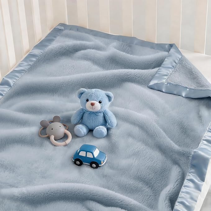Pro Goleem Fleece Baby Blanket with 2 Inch Satin Trim Soft Anti-Static Plush Blanket for Boys and Girls Christmas Baby Gifts for Babies 30''x40''，Blue