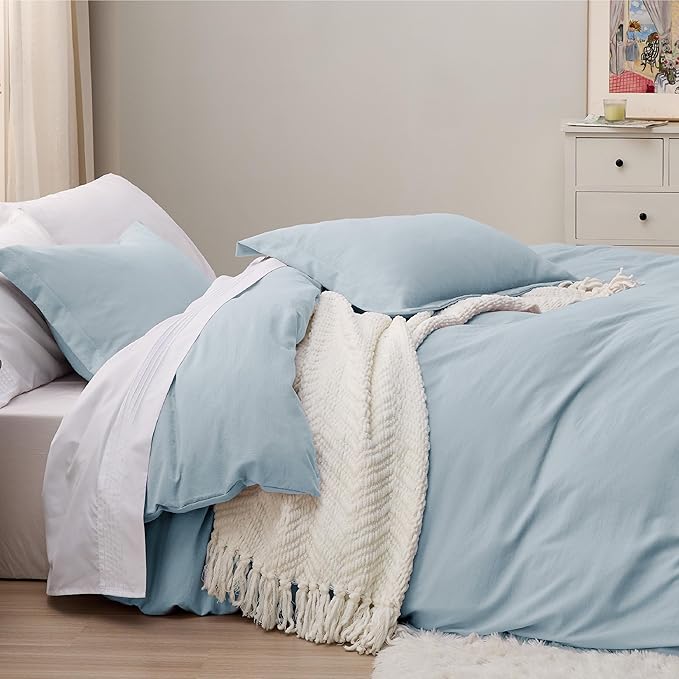 Bedsure Sky Blue Duvet Cover Full Size - 3 Pieces Prewashed Extra Soft Cotton-Like Polyester Bedding Set, Includes 1 Duvet Cover 80x90 Inches with Zipper Closure & 2 Pillow Shams, No Comforter