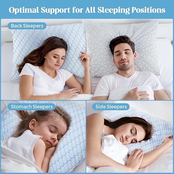 Bafode Memory Foam Pillows Queen Size Set of 2 Soft Cooling Bed Pillow 2 Pack Shredded Memory Foam Pillow for Sleeping 20x30