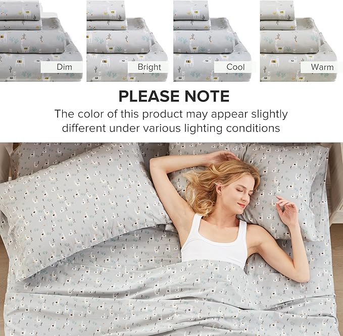 Comfort Spaces 100% Cotton Sheet Set Breathable, Lightweight, Soft with 14" Elastic Pocket Fits up to 16" Mattress, All Season Cozy Bedding, Matching Pillow Case, King Lama Multi 4 Piece