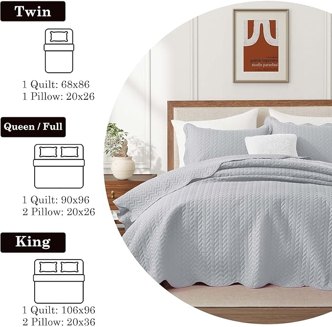 IR Imperial Rooms Twin Quilt Bedding Set (68” x 86”) - Bulk Pack of 10 Wholesale for Hotels, Guest Bedroom & Airbnbs - Lightweight Microfiber Reversible Embossed Quilts Bedspreads (Silver)