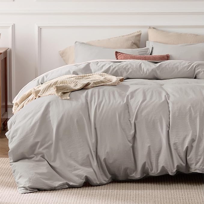 Bedsure 100% Stone Washed Cotton Duvet Cover King - Stone Color Minimalist Cotton Duvet Cover Linen Like for All Seasons - GentleSoft™ Plain Simple Bedding (King, 104"x90")