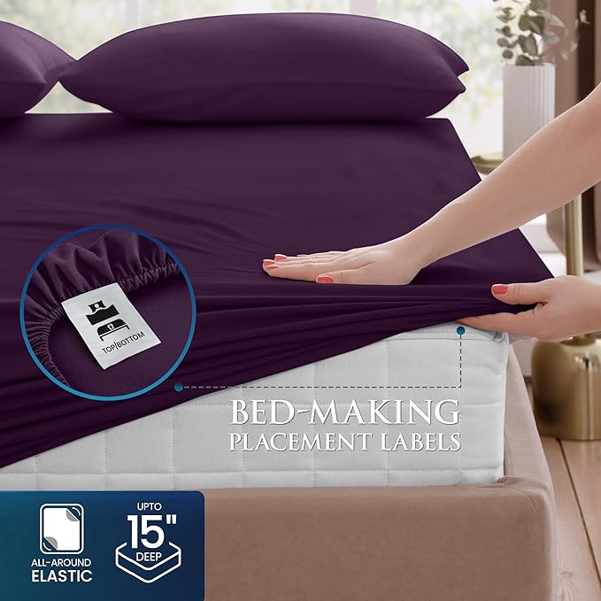 Utopia Bedding Queen Size 4 Piece Sheet Set - Brushed Microfiber - Soft Bed Sheets for Queen Size Bed Set - Includes 1 Fitted, 1 Flat, & 2 Pillow Cases - Deep Pocket (Purple)