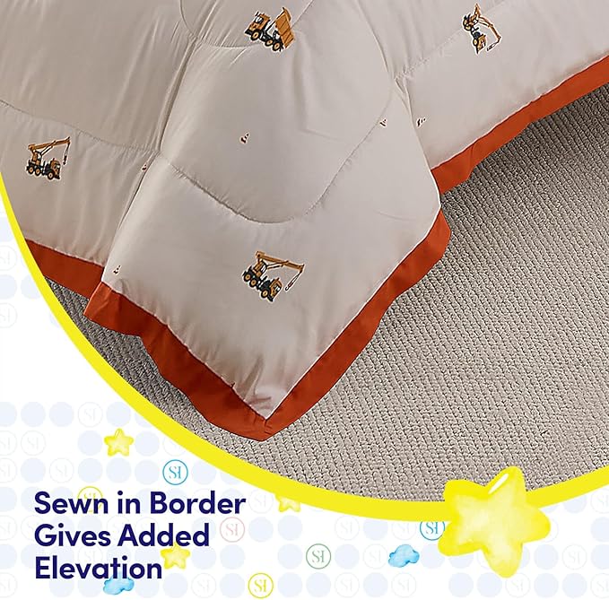 Construction Bedding Set Twin Size – Bed in a Bag with Sheets, Pillowcases & Shams – Soft Construction Bedding Comforter Set with Dump Trucks, Cranes & Bulldozers – Fun Kids Construction Bedroom Decor