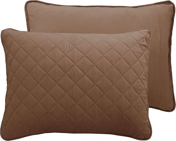 Easy-Going King Size Reversible Quilt Set with 1 Quilt and 2 Pillow Shams, Soft Bed Quilt Cover, Water Resistant Lightweight Microfiber Bedspread, Stain Resistant, Brown/Beige