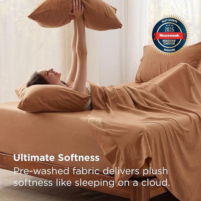 Bedsure Deep Pocket King Sheet Set - 6 Piece, Prewashed Ultra-Soft King Size Sheets Set, Fits Mattresses Up to 18 Inches Thick, Breathable & Secure Fit, Hotel Luxury Bedding, Burnt Orange