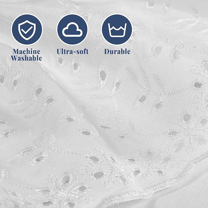 Twin Bed Skirt, Wrap-Around Elastic Ruffled Eyelet Bed Skirt Twin Size Dust Ruffle with Gathered Styling and Embroidered Details, 18" Drop Length (White)